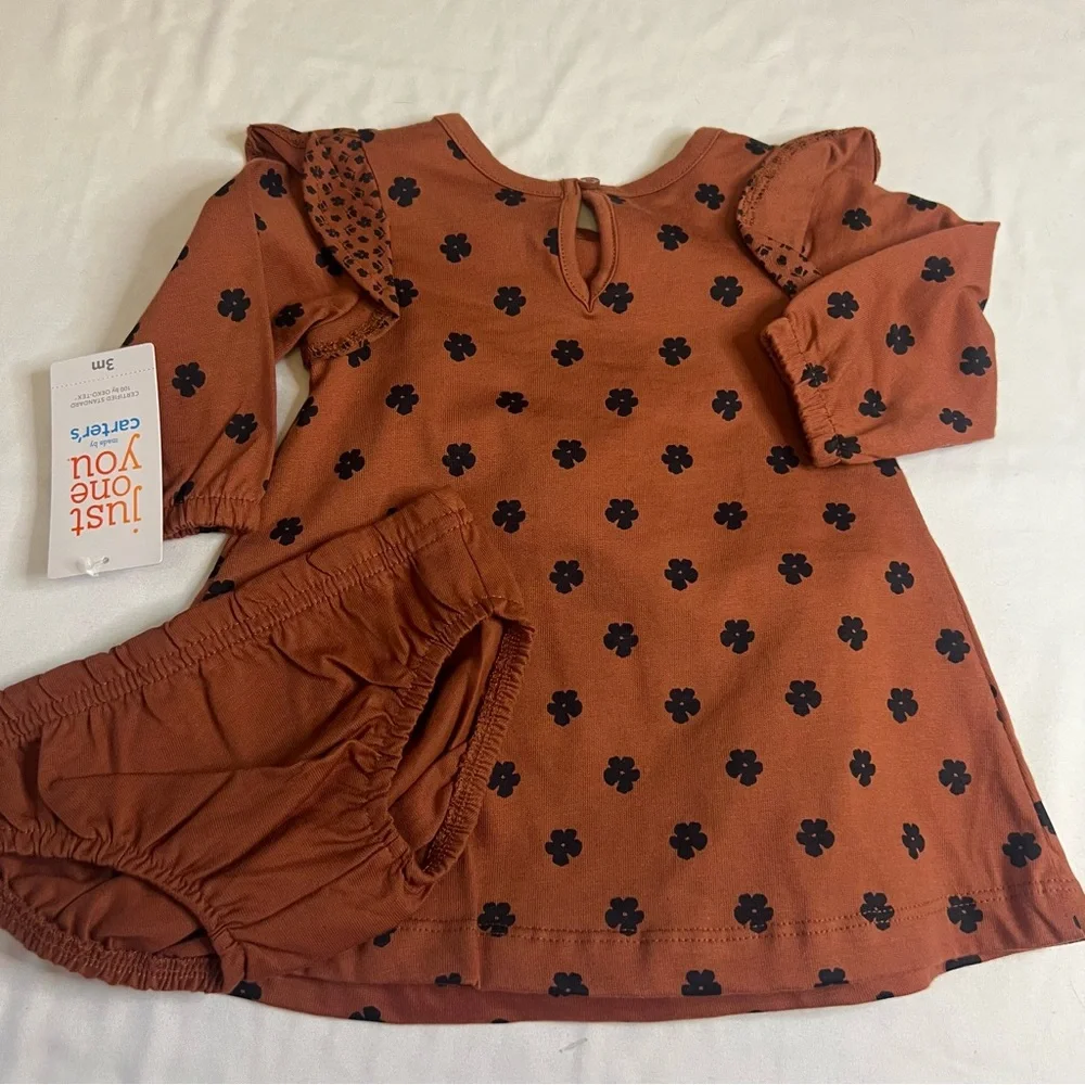 Carter's Rust Baby Dress with Black Floral Design & Bloomers - Picture 1 of 4